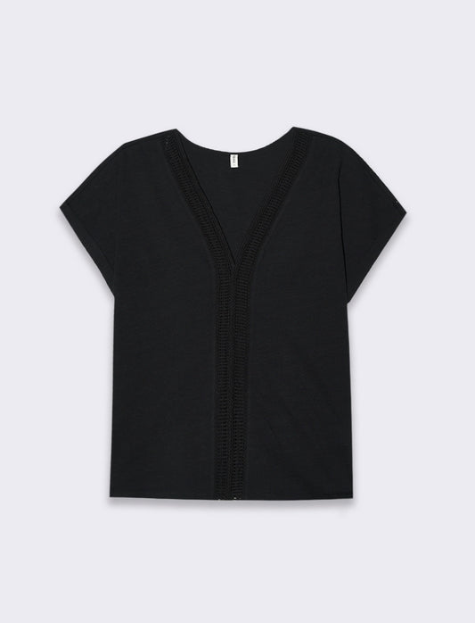 T-shirt con passamaneria da donna - Nero