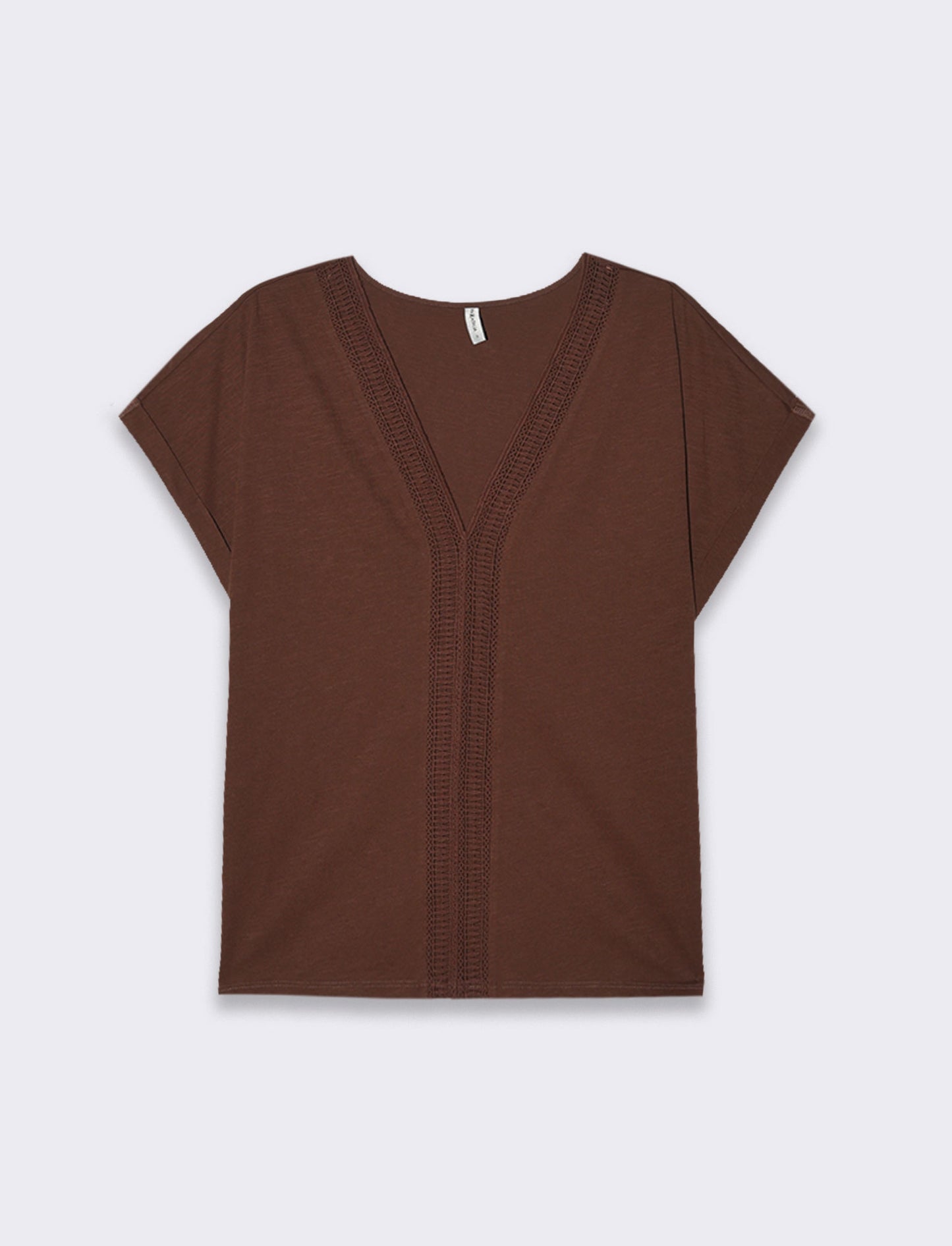 Woman's embroidered trim t-shirt - Brown