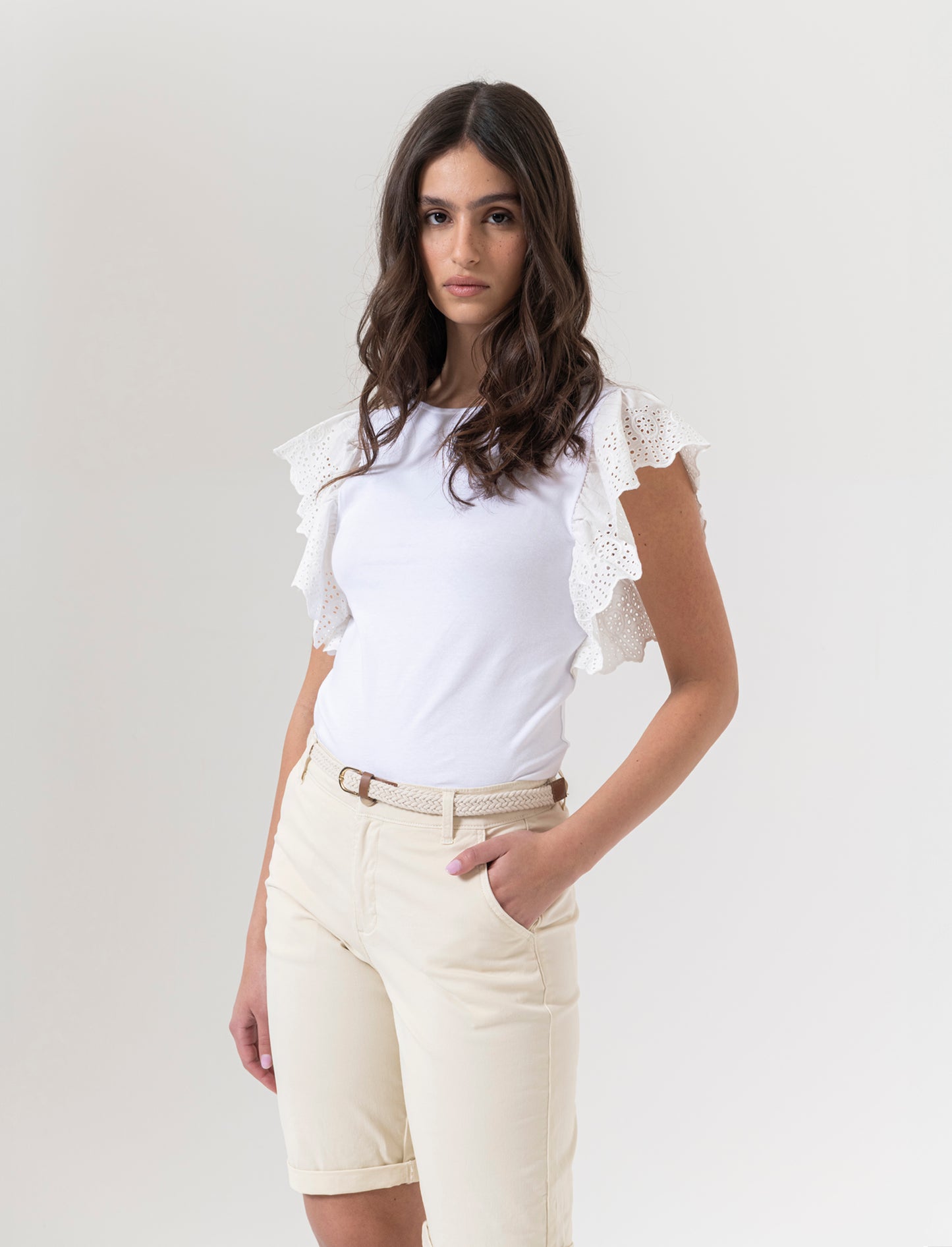 T-shirt con rouches da donna - Bianco