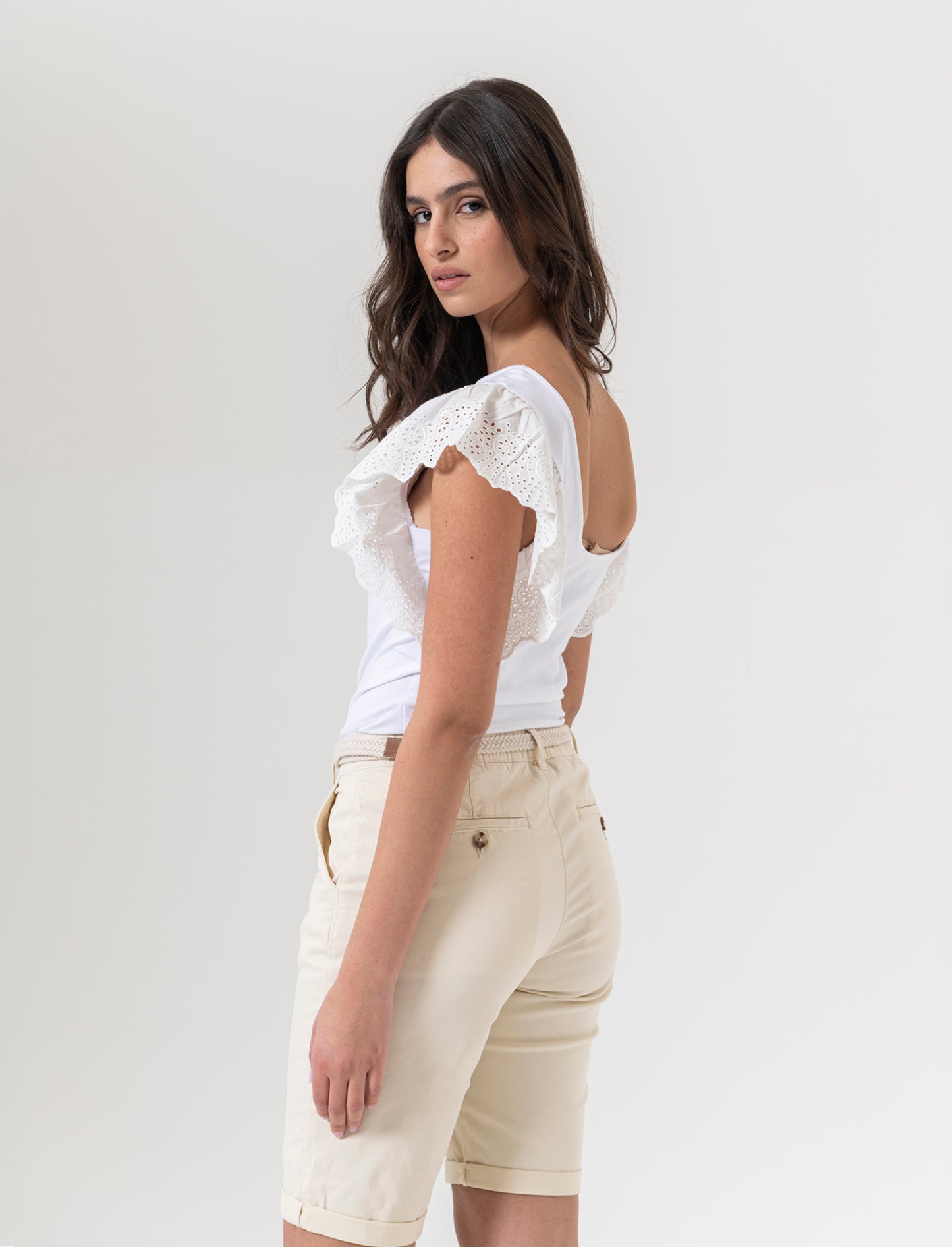 T-shirt con rouches da donna - Bianco