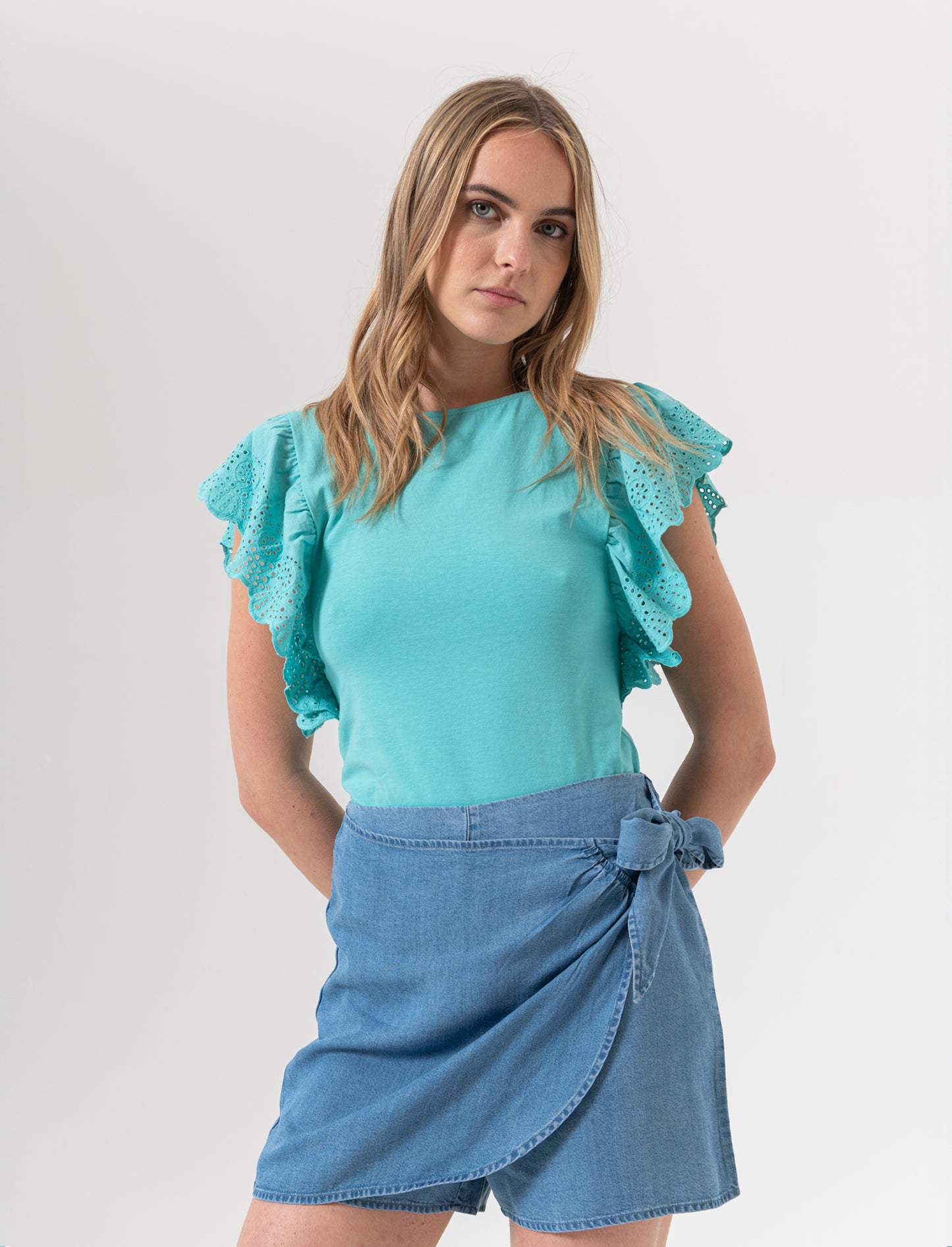 T-shirt con rouches da donna - Turchese