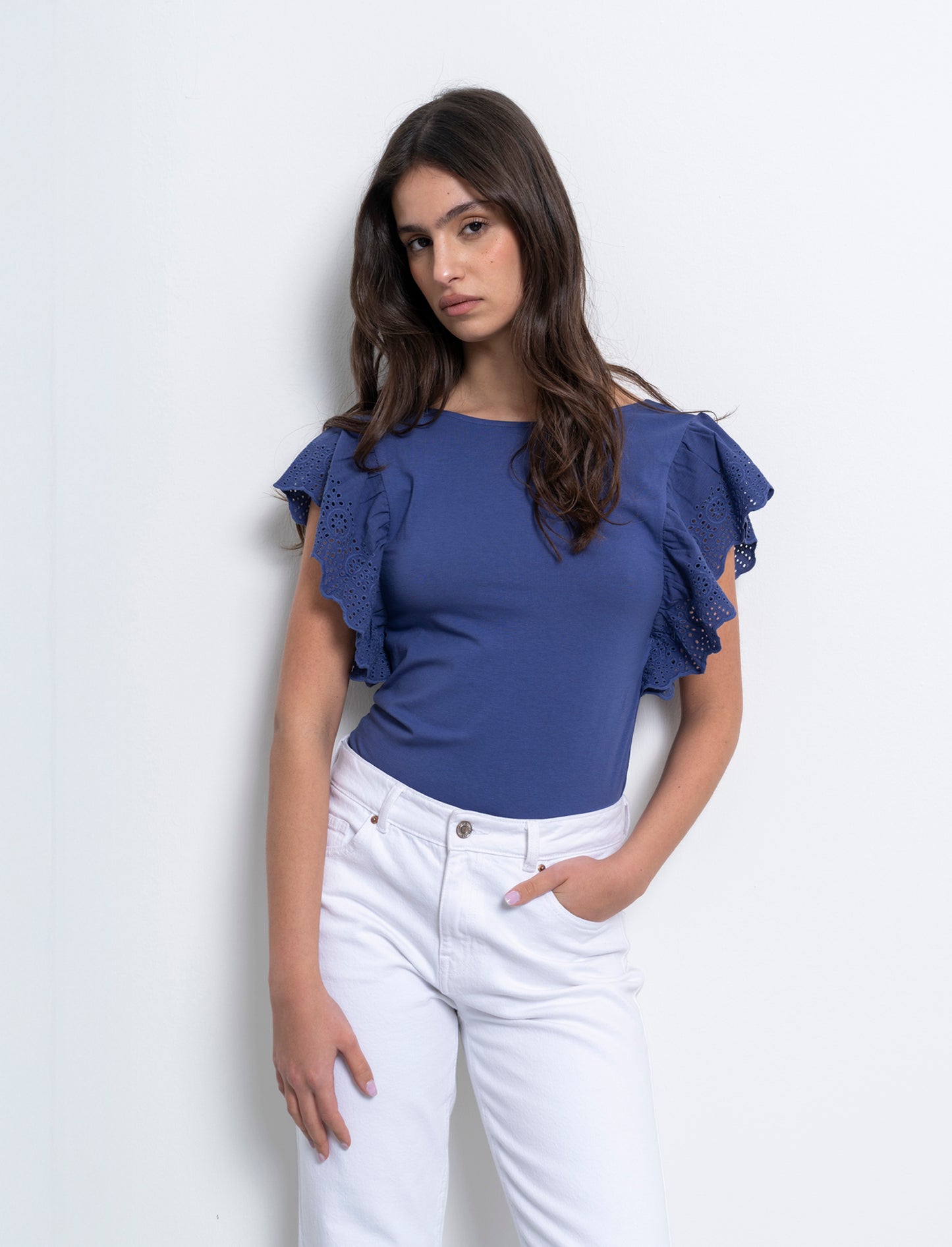 T-shirt con rouches da donna - Mirtillo