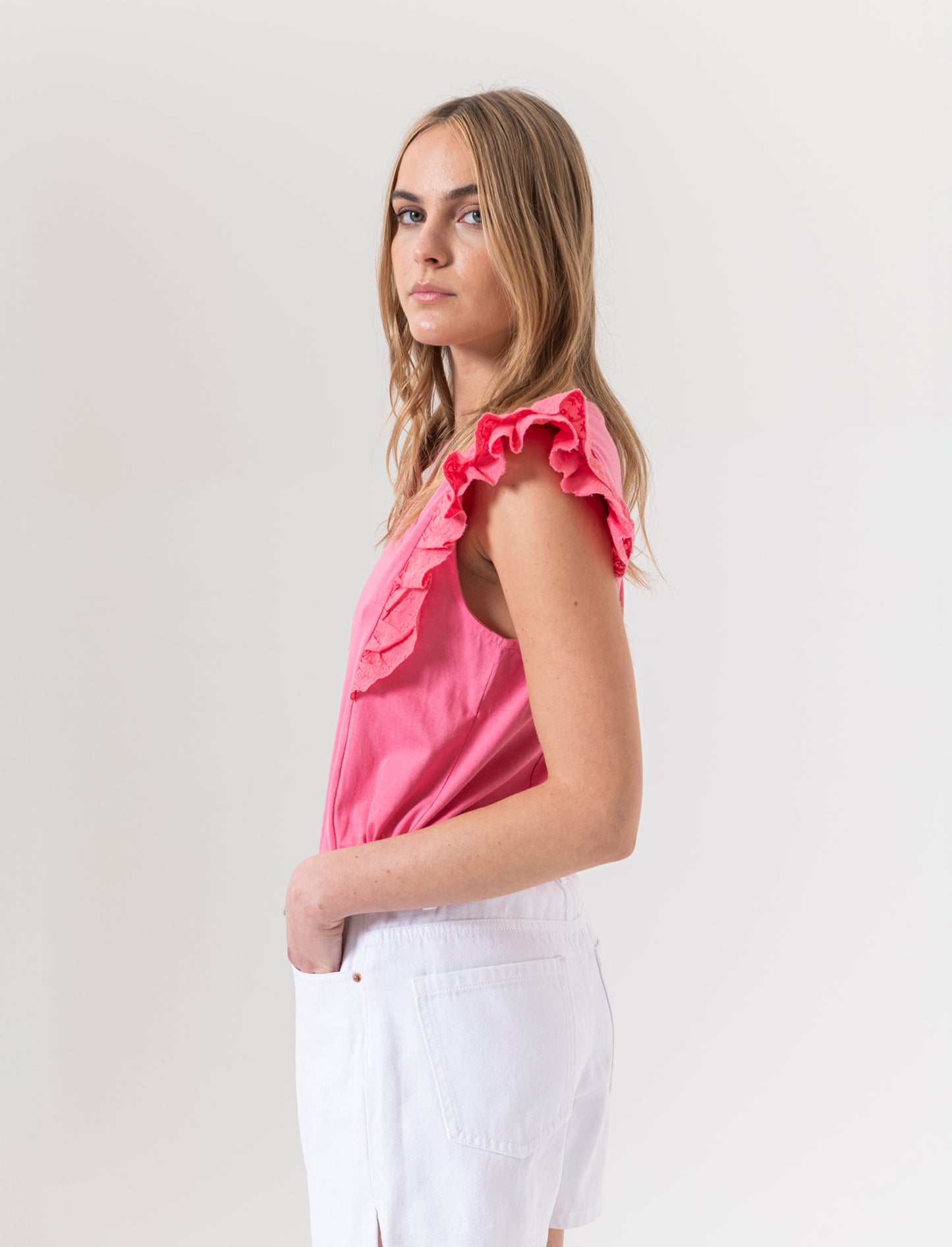 T-shirt con rouches da donna - Geranio