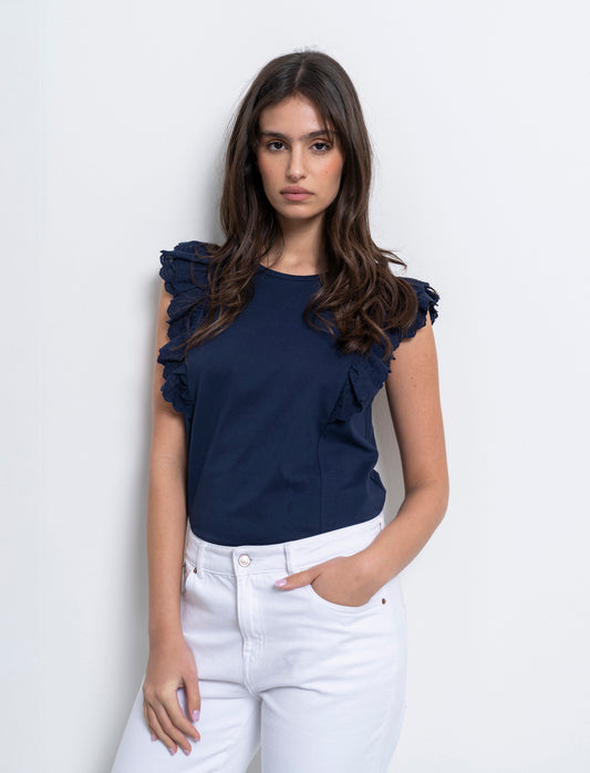T-shirt con rouches da donna - Blu