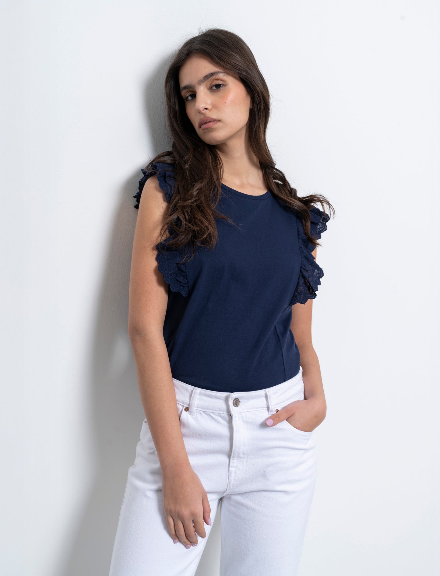 T-shirt con rouches da donna - Blu
