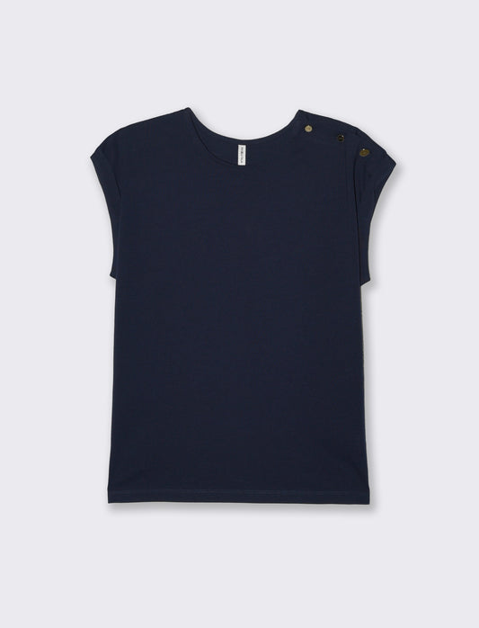 T-shirt con bottoni e asole da donna - Blu