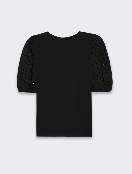 Woman's lace sleeve t-shirt for stylish looks - Black