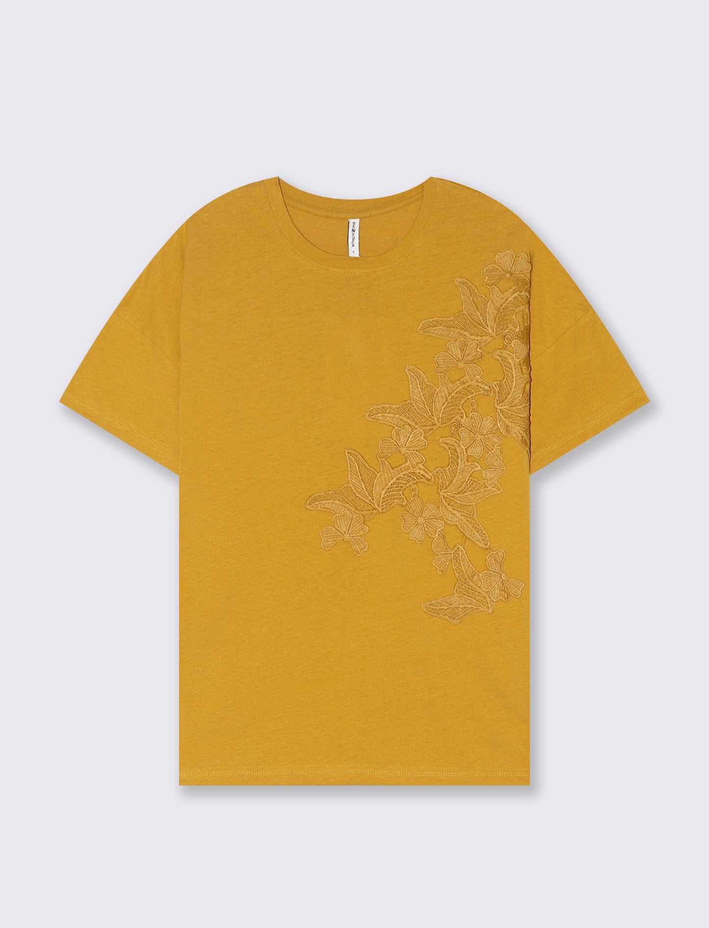T-shirt con applicazione da donna - Senape