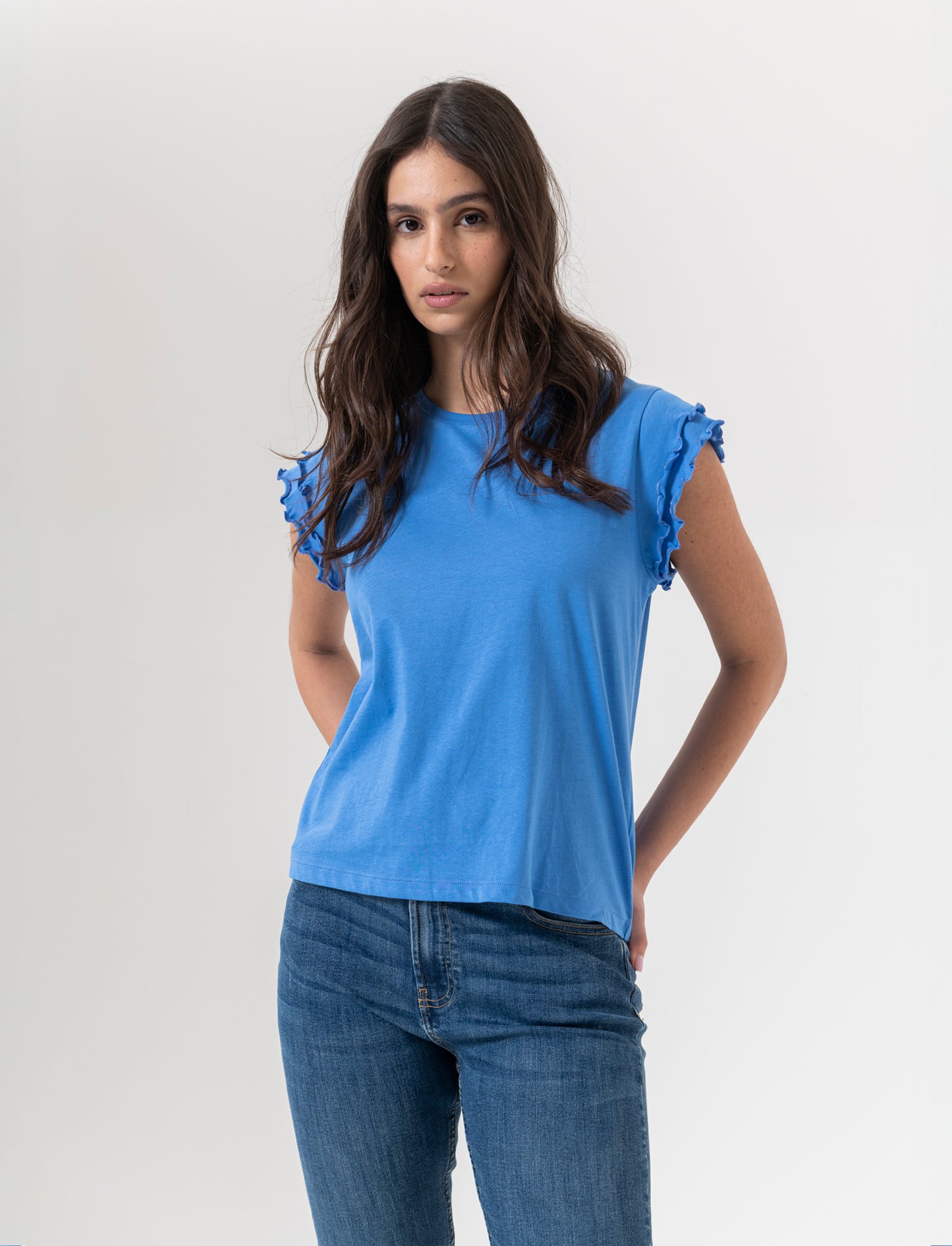T-shirt con rouches da donna - Bluette
