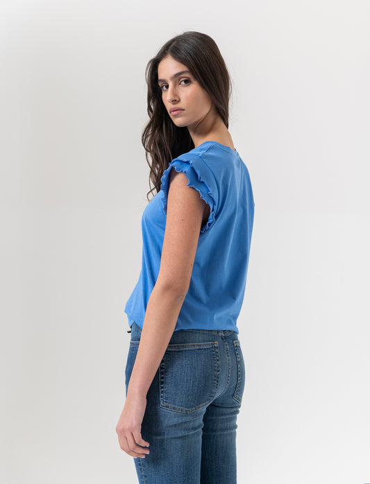 T-shirt con rouches da donna - Bluette