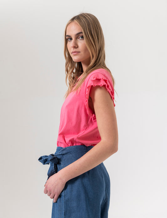 T-shirt con rouches da donna - Geranio