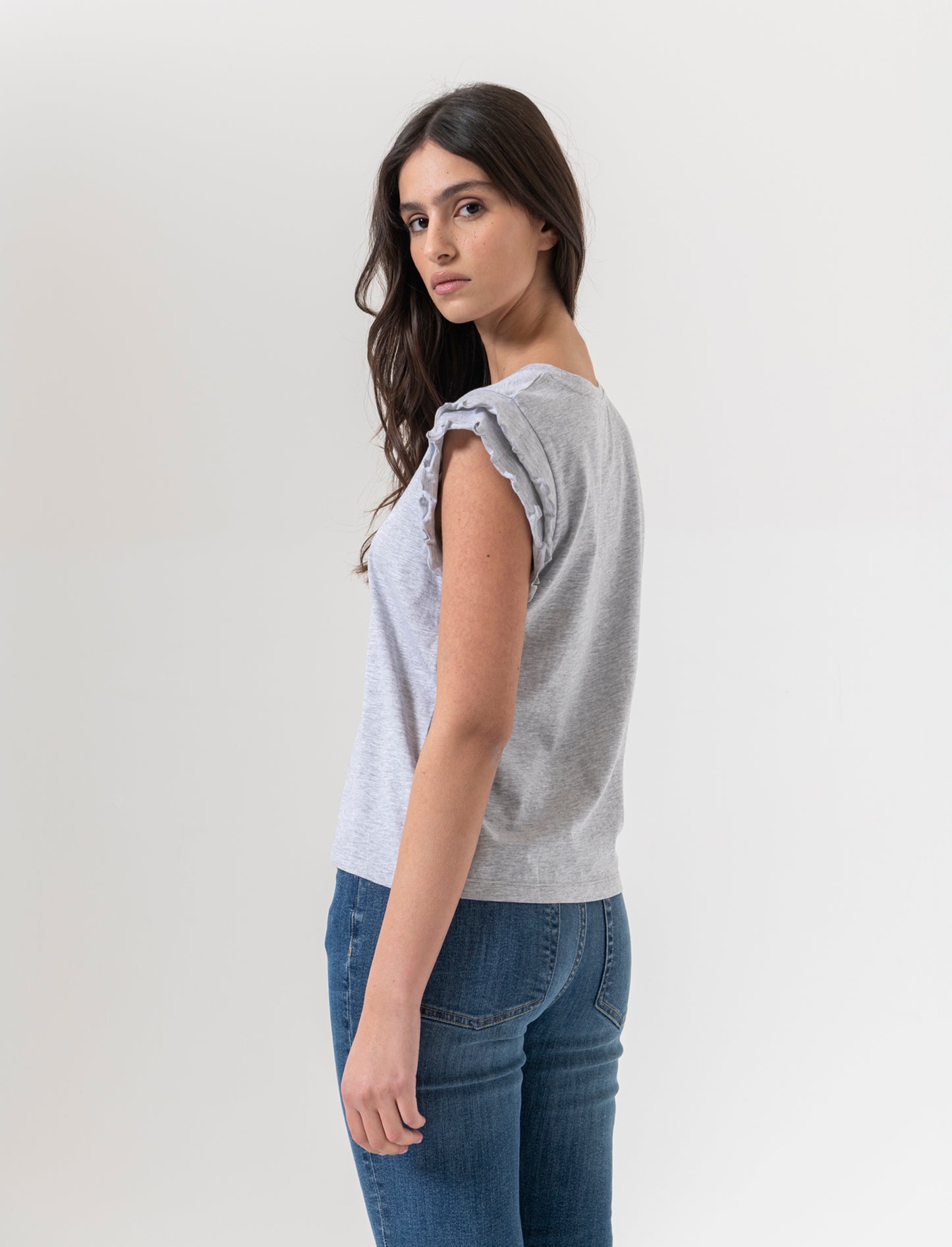 T-shirt con rouches da donna - Grigio melange