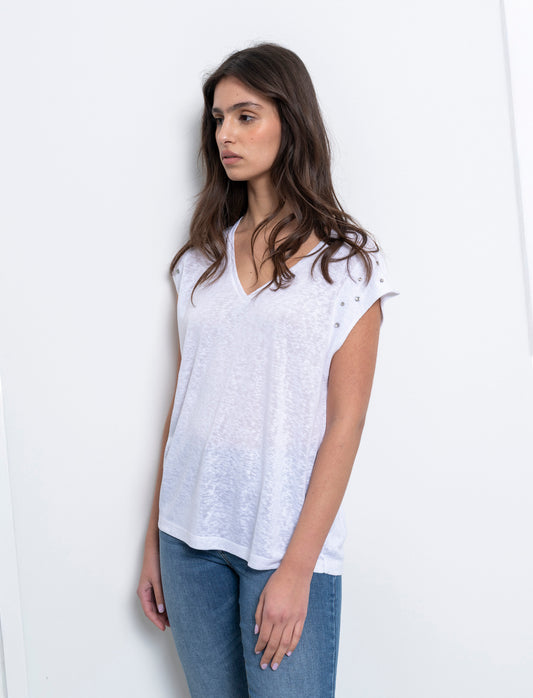 Woman's embellished t-shirt with unique designs - White