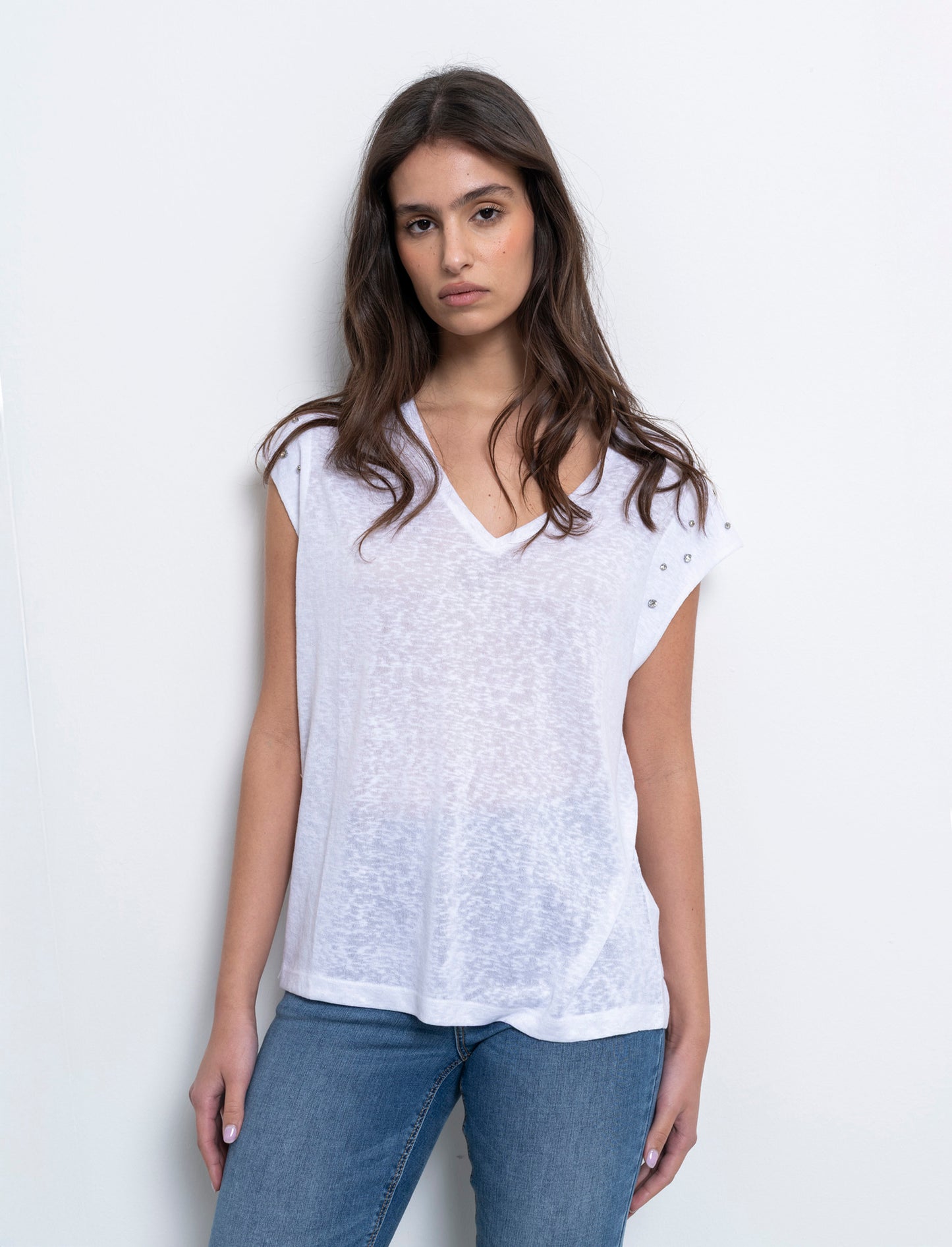 T-shirt con applicazioni da donna - Bianco