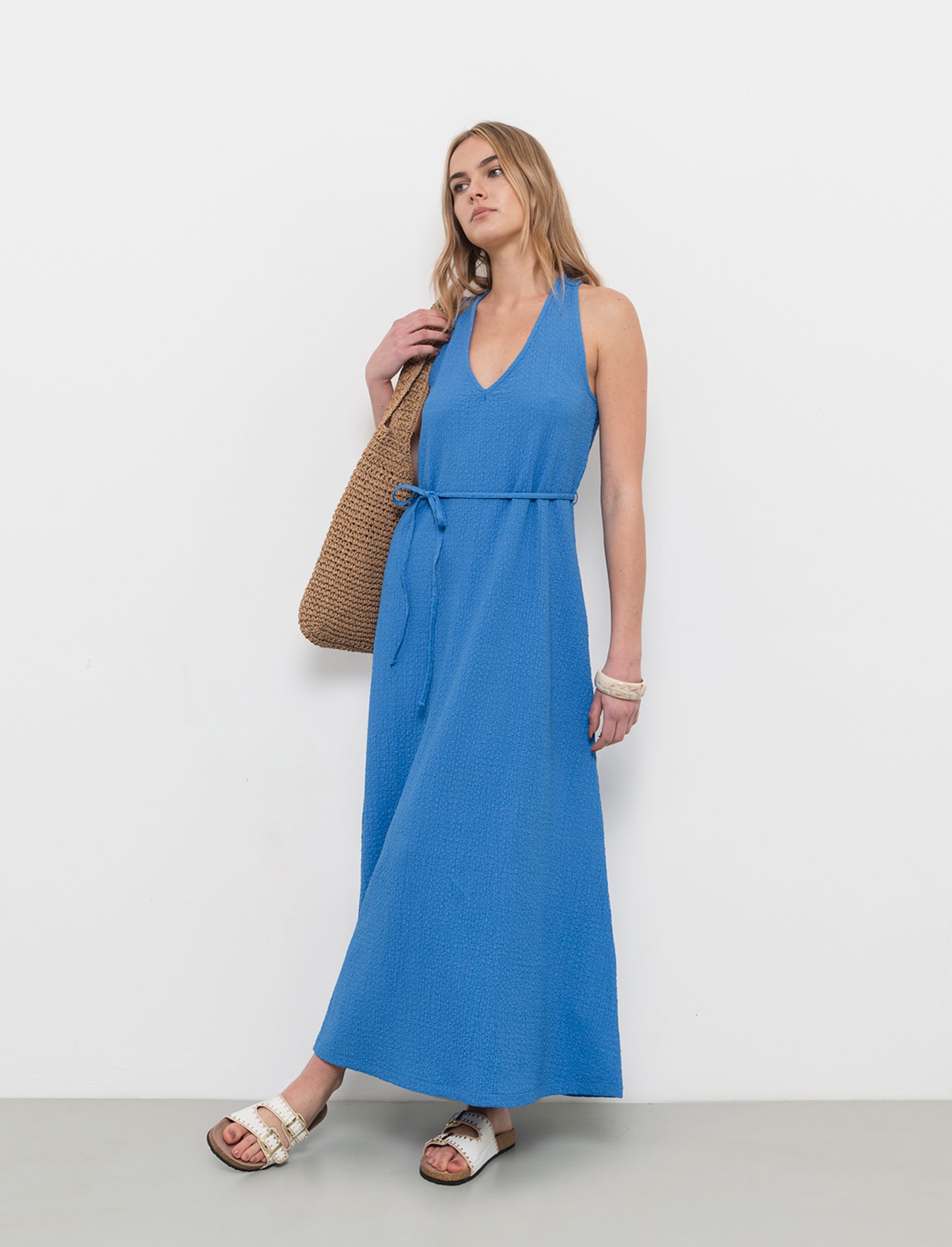 Vestito lungo con cintura da donna - Bluette
