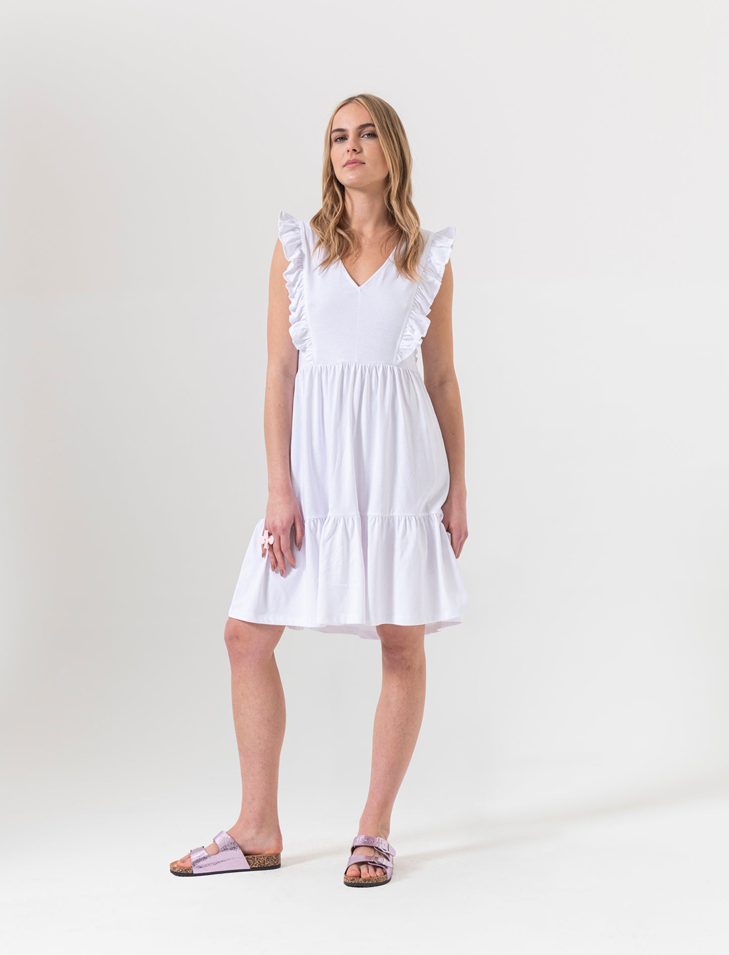Vestito corto con rouches da donna - Bianco