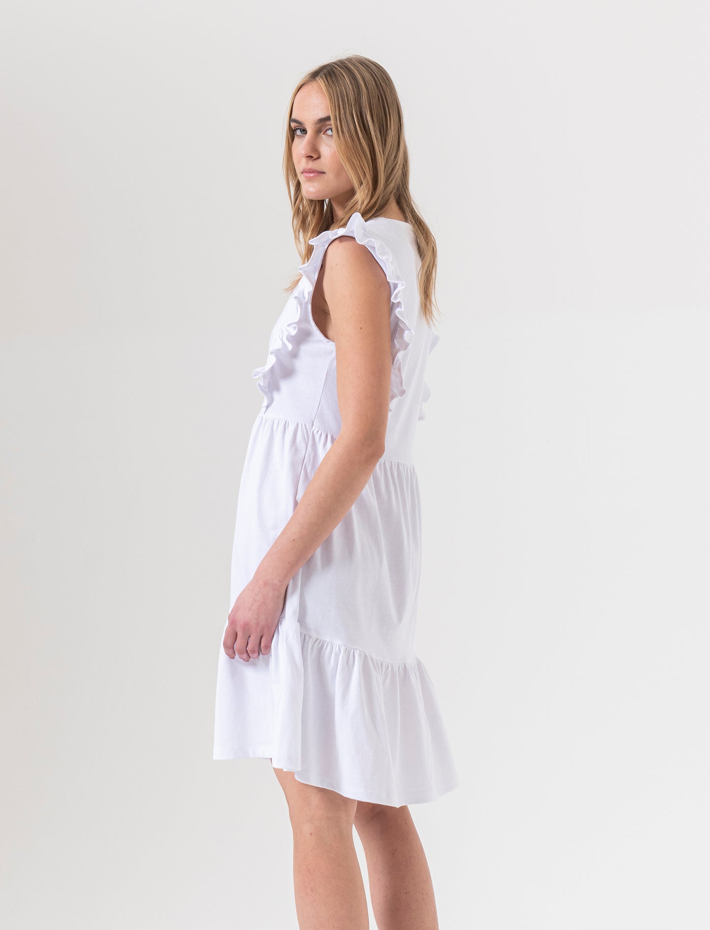 Vestito corto con rouches da donna - Bianco