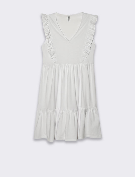 Vestito corto con rouches da donna - Bianco
