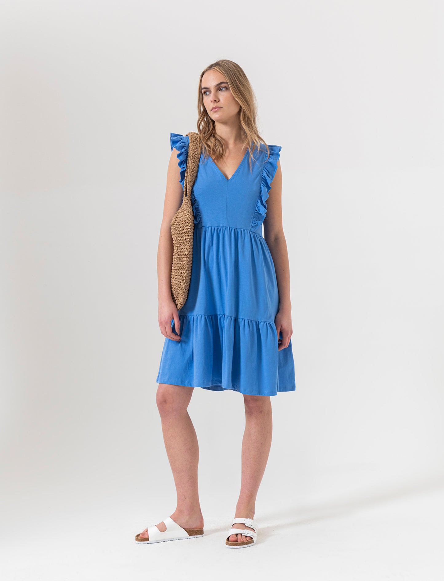 Vestito corto con rouches da donna - Bluette