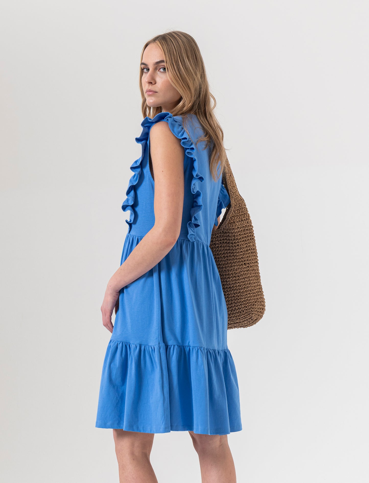 Vestito corto con rouches da donna - Bluette