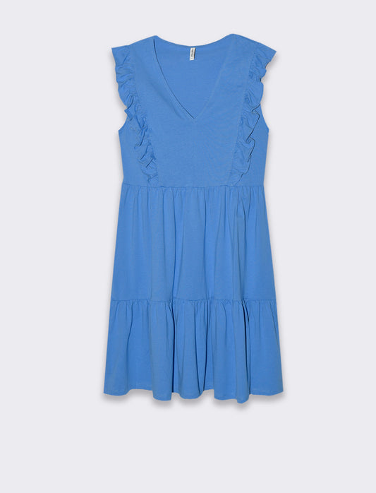 Vestito corto con rouches da donna - Bluette