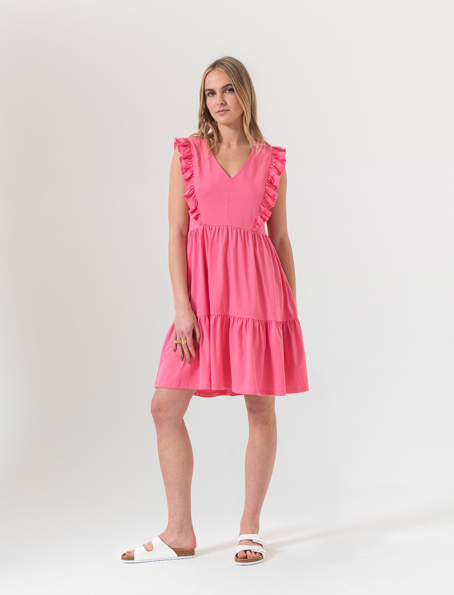 Vestito corto con rouches da donna - Geranio