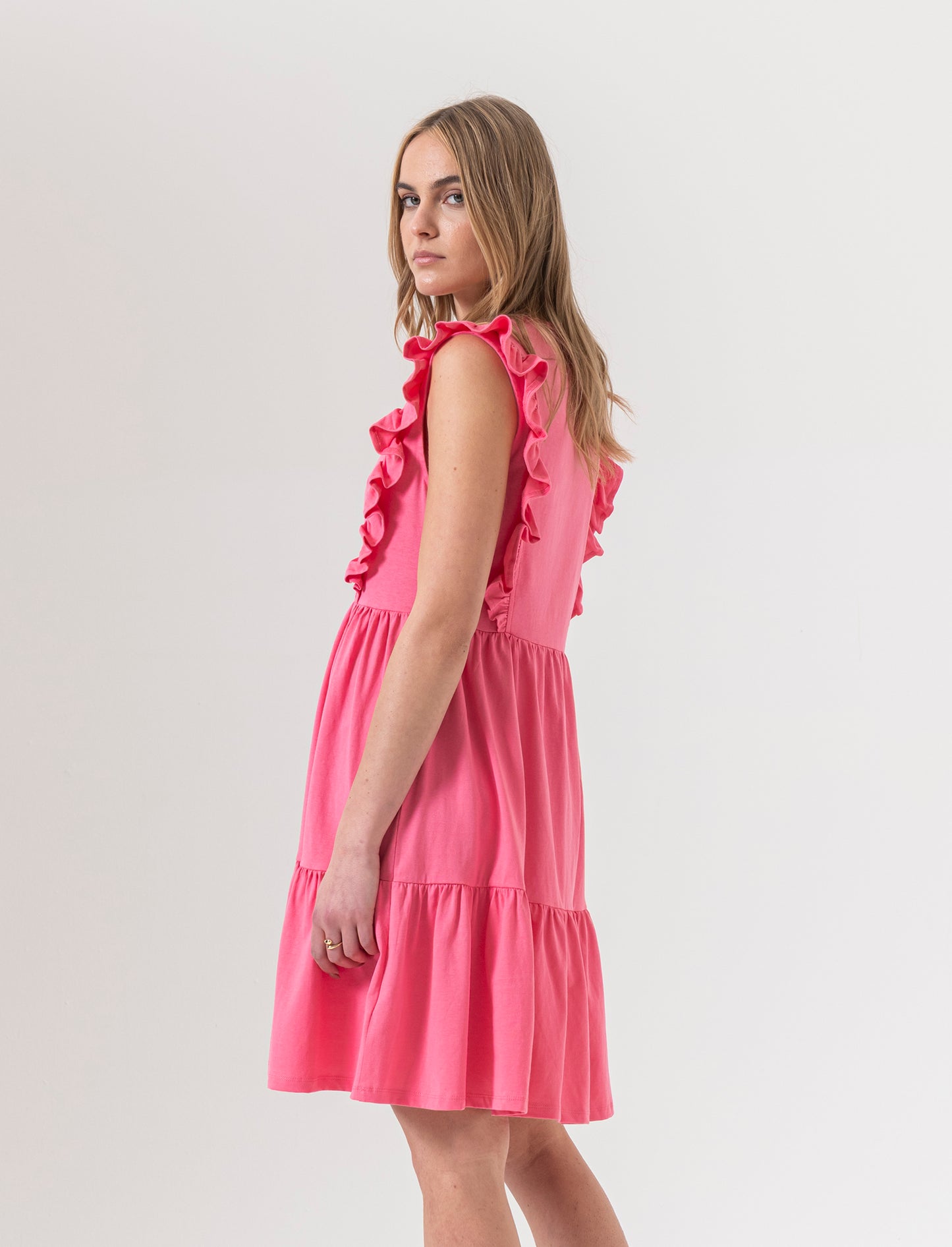 Vestito corto con rouches da donna - Geranio