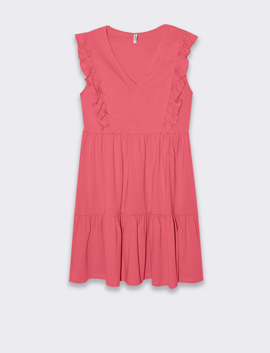 Vestito corto con rouches da donna - Geranio