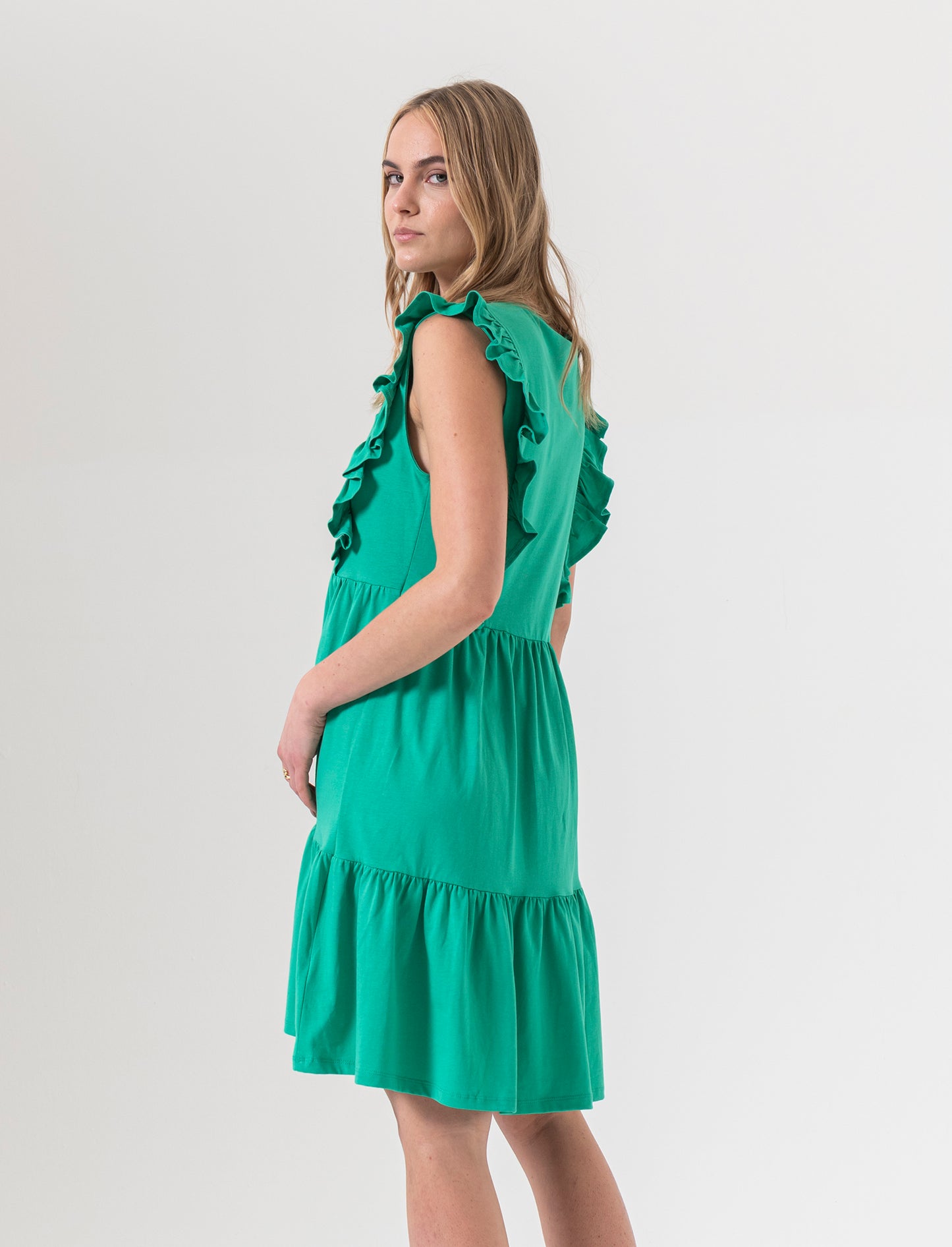 Vestito corto con rouches da donna - Verde smeraldo
