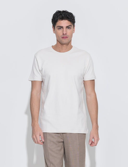 T-shirt in cotone struttura jacquard da uomo - Beige ecru