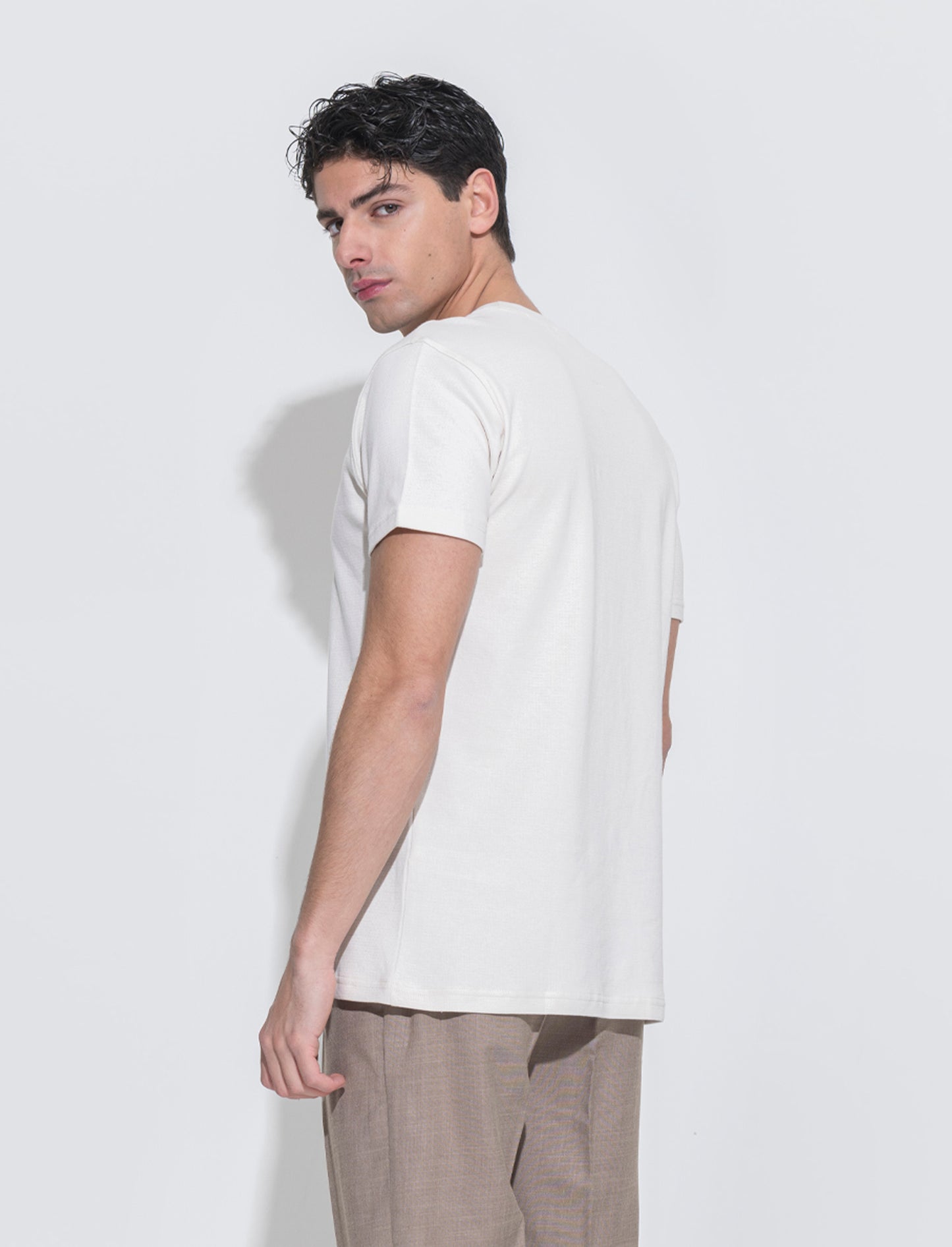T-shirt in cotone struttura jacquard da uomo - Beige ecru