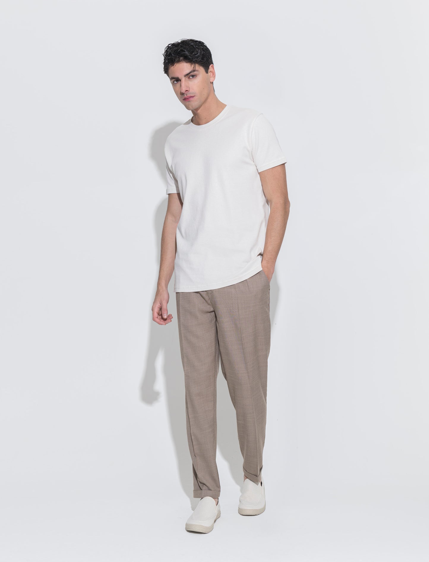 T-shirt in cotone struttura jacquard da uomo - Beige ecru