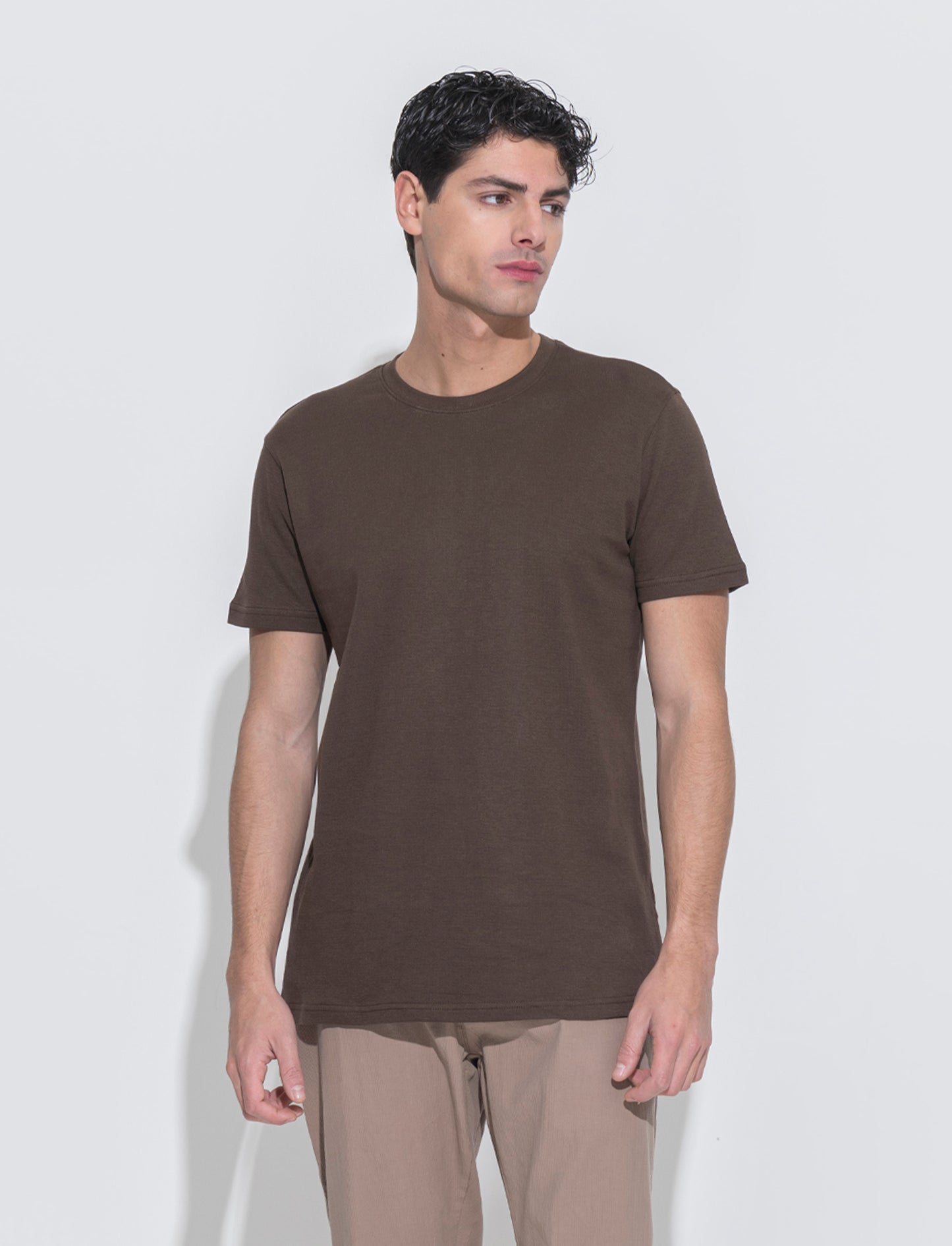 T-shirt in cotone struttura jacquard da uomo - Moro