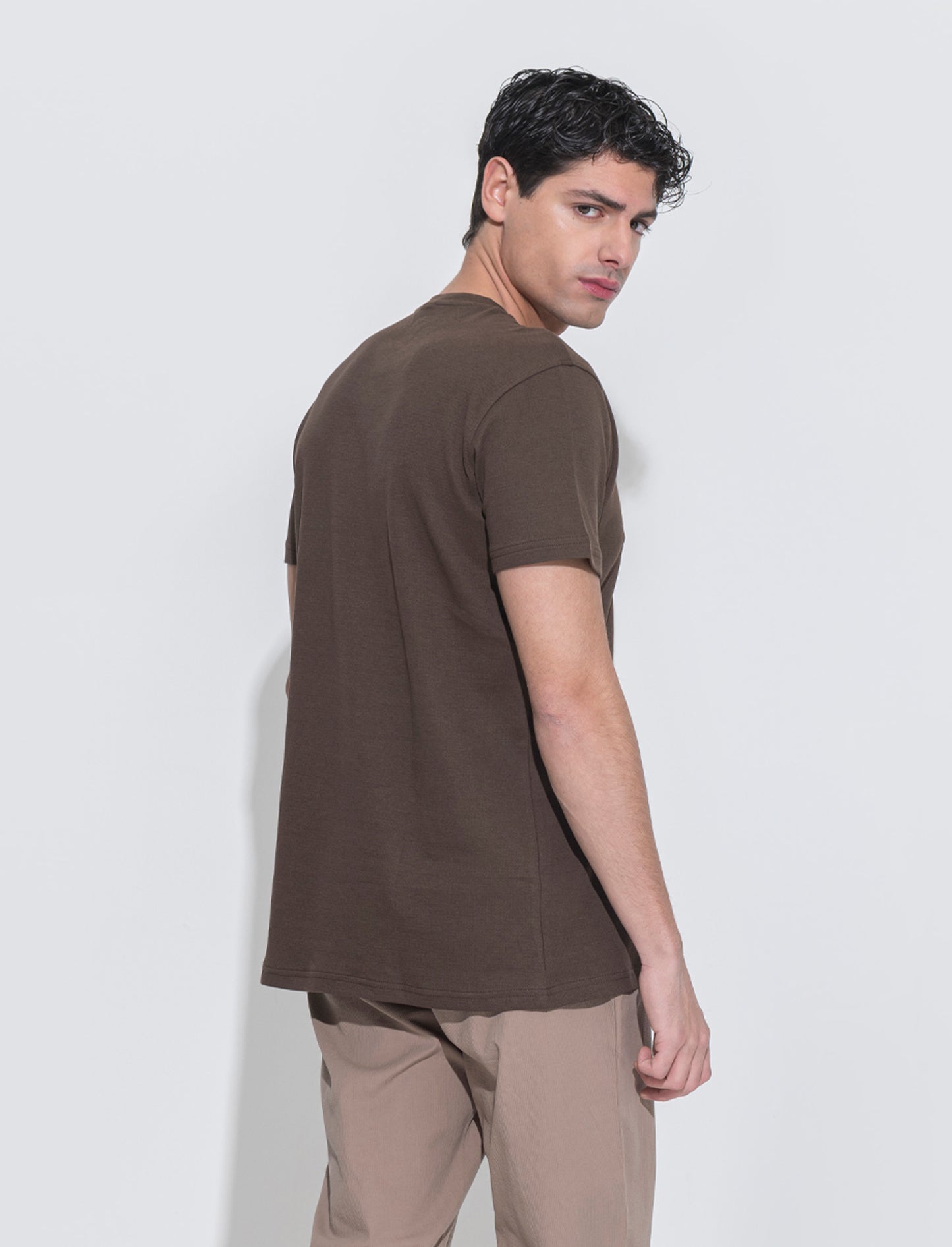 T-shirt in cotone struttura jacquard da uomo - Moro