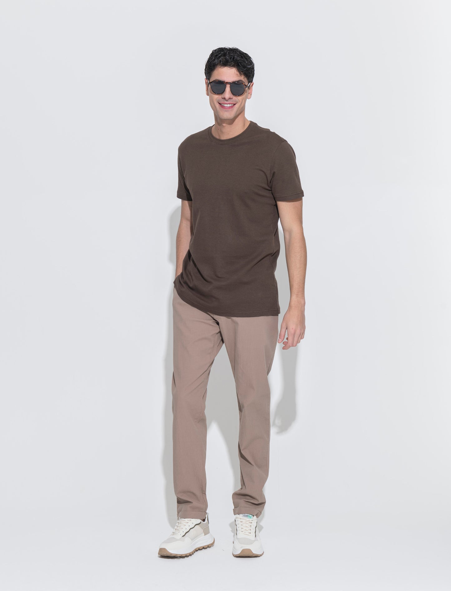 T-shirt in cotone struttura jacquard da uomo - Moro