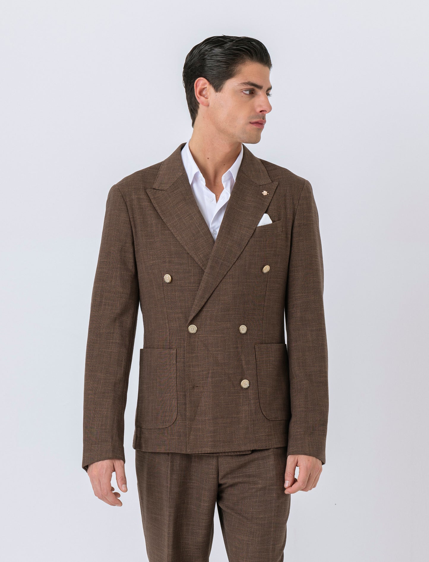 Man's double breasted blazer formal fit - Brown