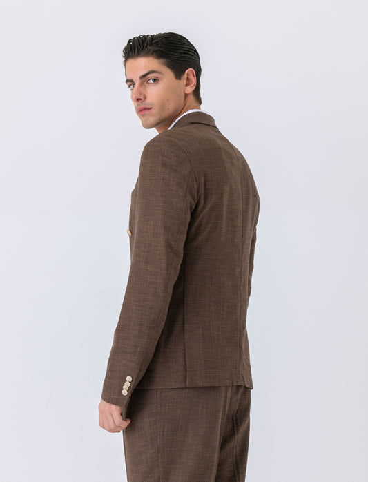 Man's double breasted blazer formal fit - Brown