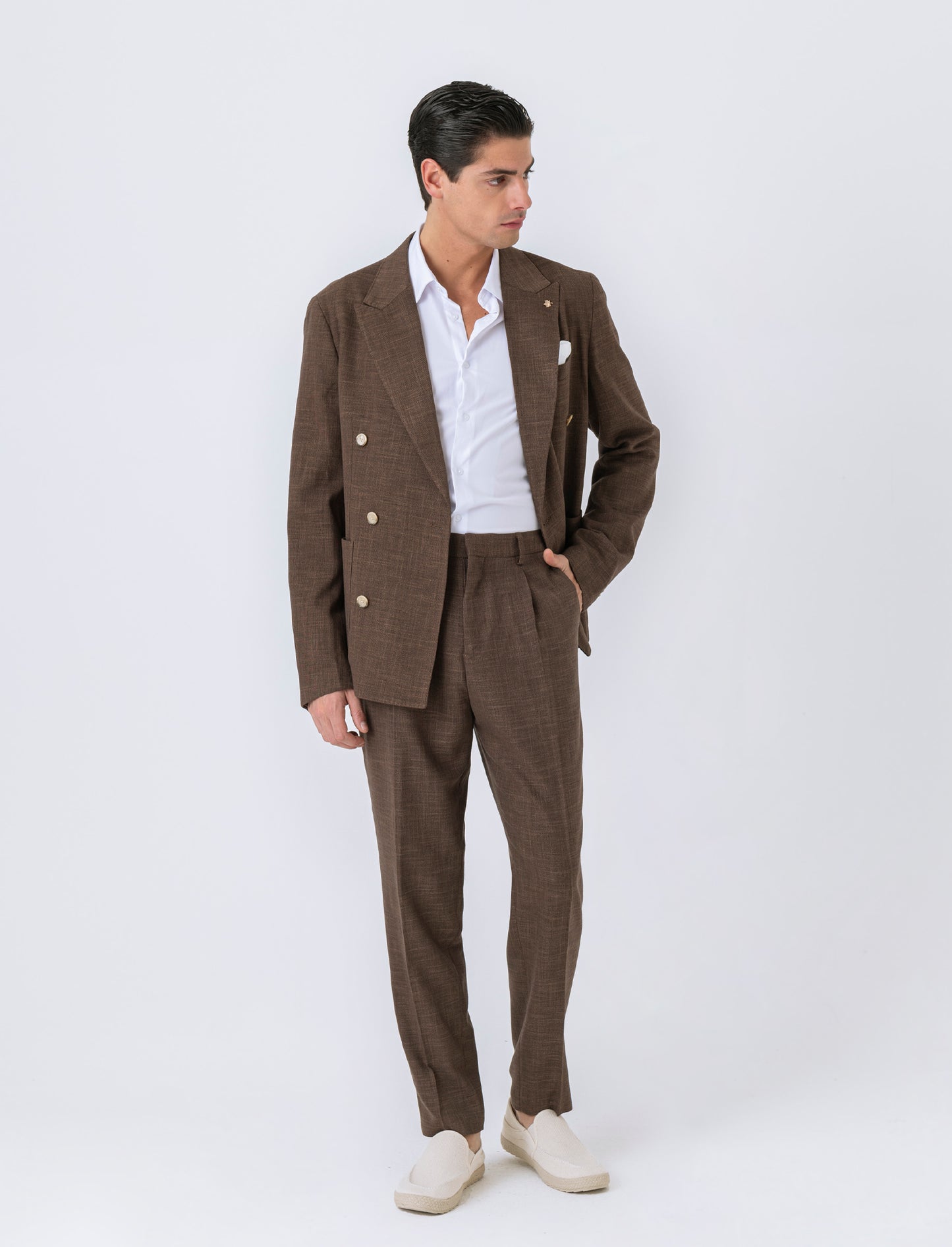 Man's double breasted blazer formal fit - Brown
