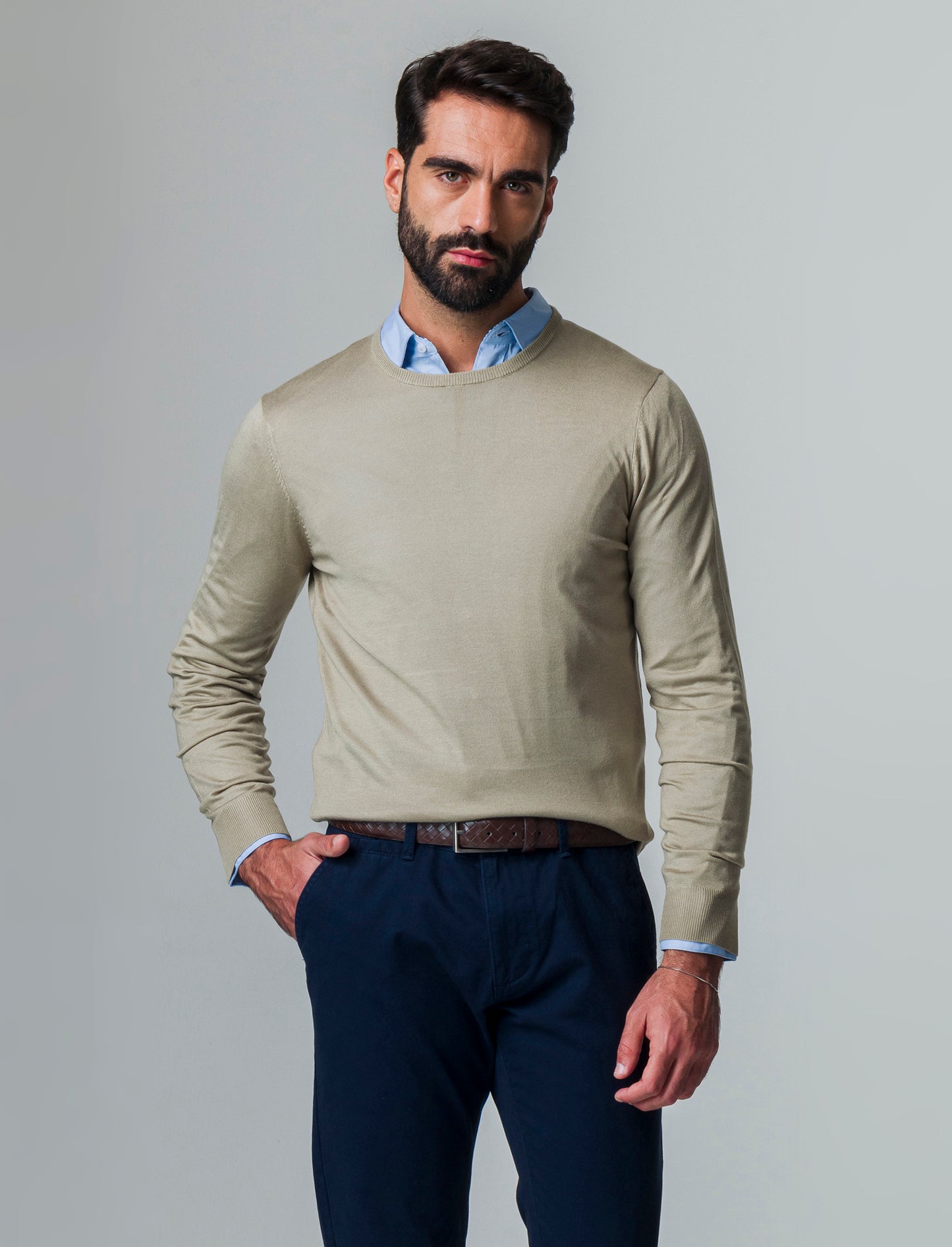Maglia basic effetto cachemere da uomo - Verde salvia