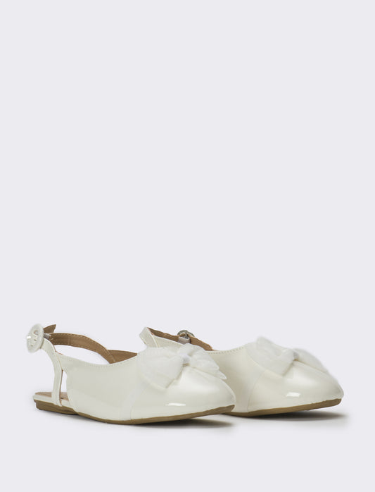 Slingback con fiocco in tulle da bambina - Bianco panna