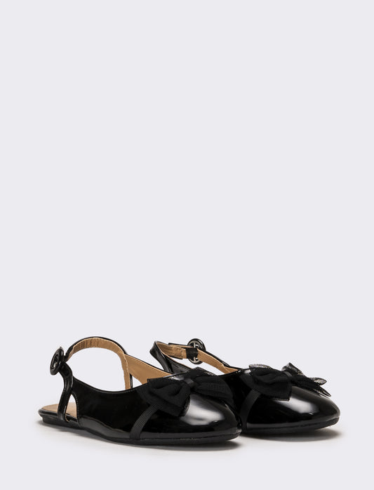 Slingback con fiocco in tulle da bambina - Nero