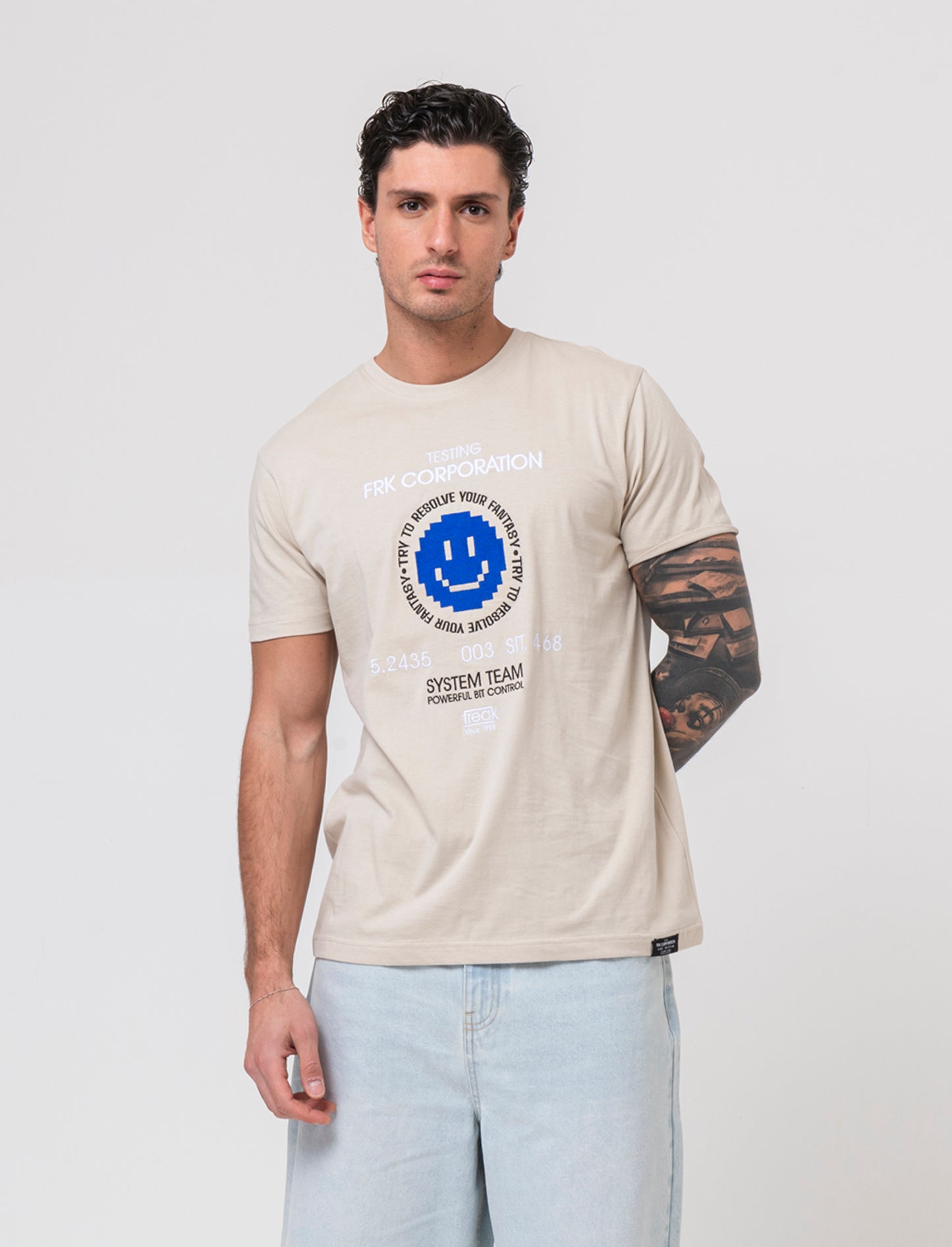 T-shirt con ricamo a contrasto da uomo - Grigio ghiaccio