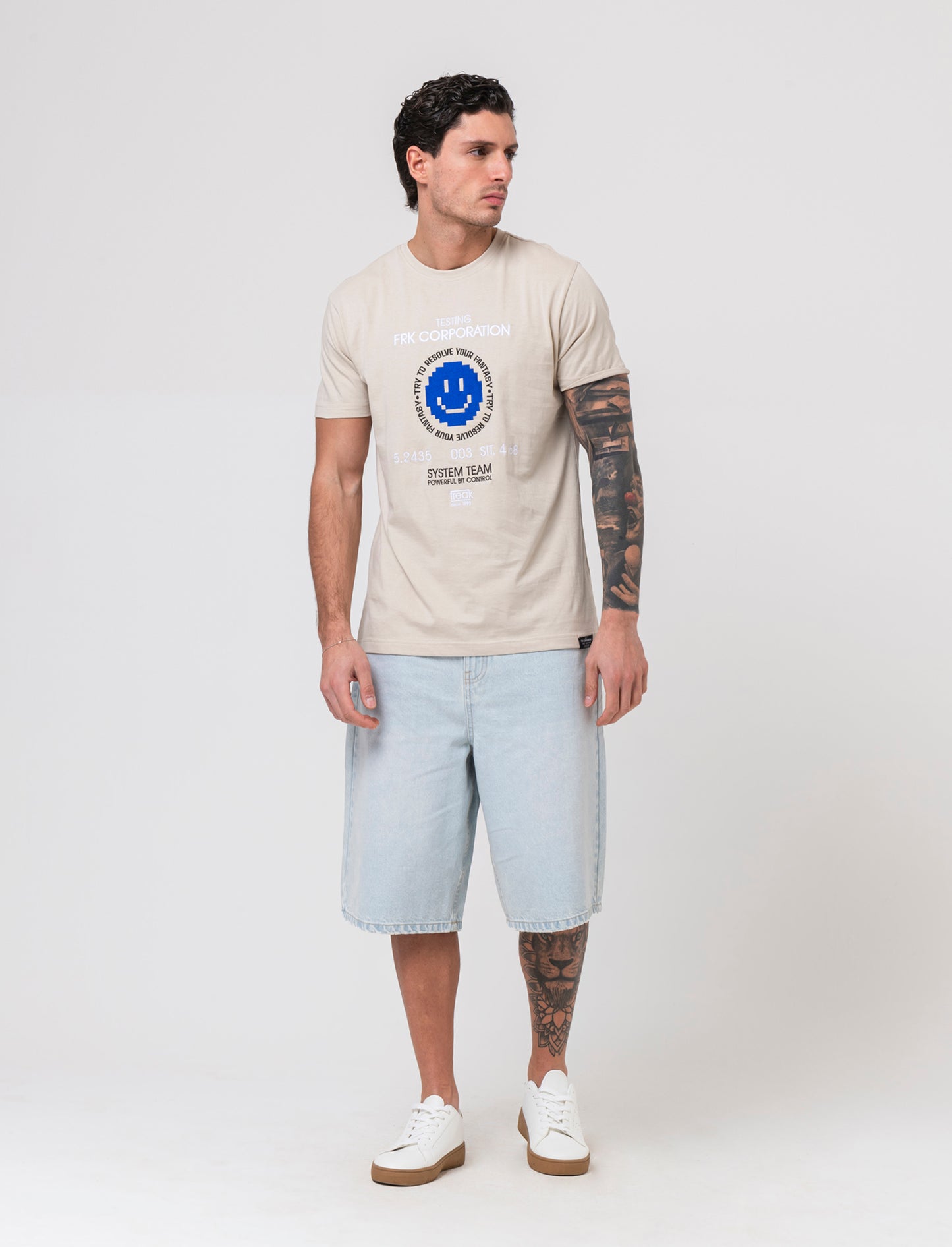 T-shirt con ricamo a contrasto da uomo - Grigio ghiaccio
