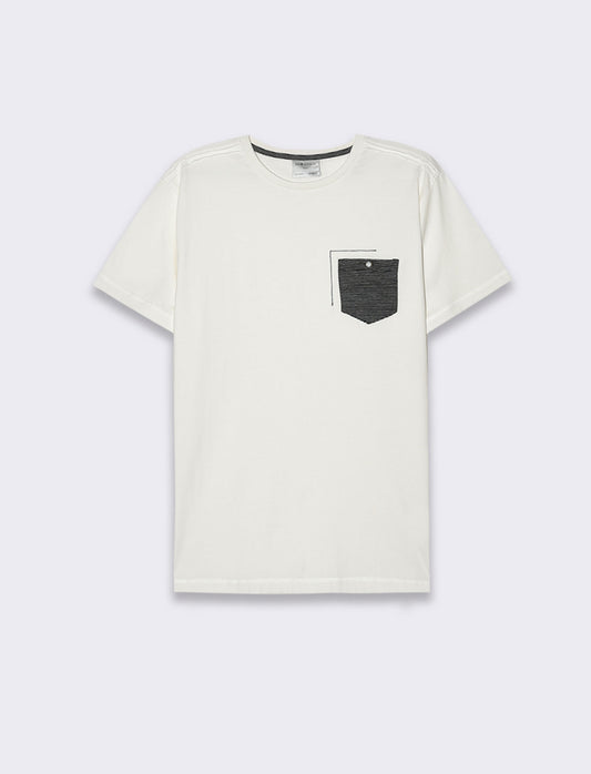 T-shirt con ricamo e taschino da uomo - Bianco