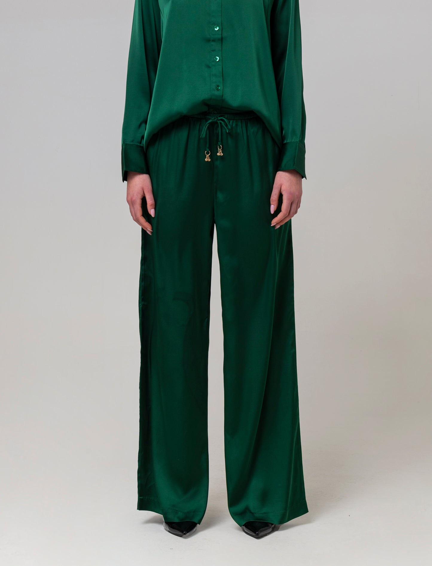 Woman's elastic waist pants with drawstring - Green