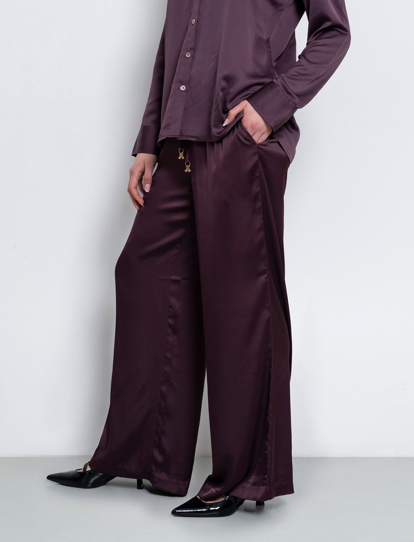 Pantalone con elastico e culisse da donna - Viola