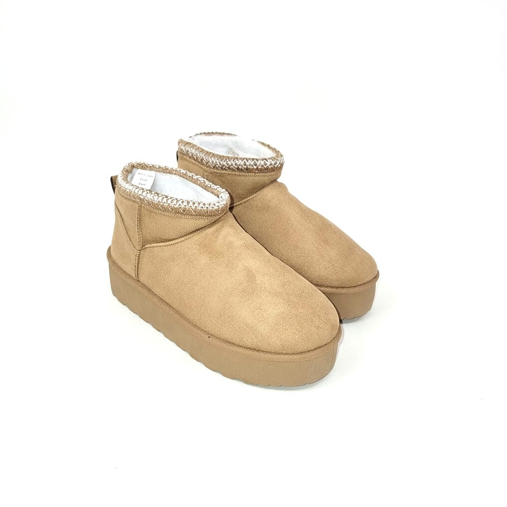 Tronchetto da neve ricamato effetto scamosciato - Beige