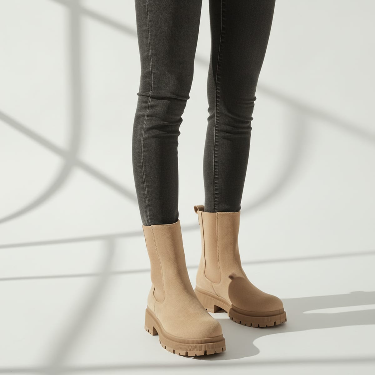 Chelsea Microfiber Ankle Boots - Beige