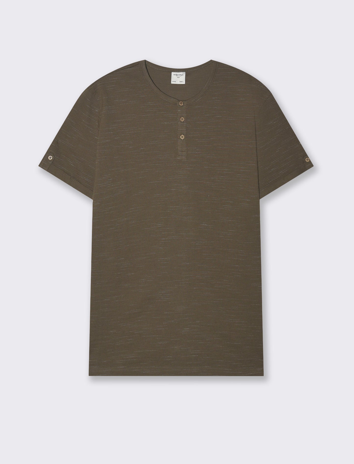 T-shirt serafino struttura slub injected da uomo - Verde kaki