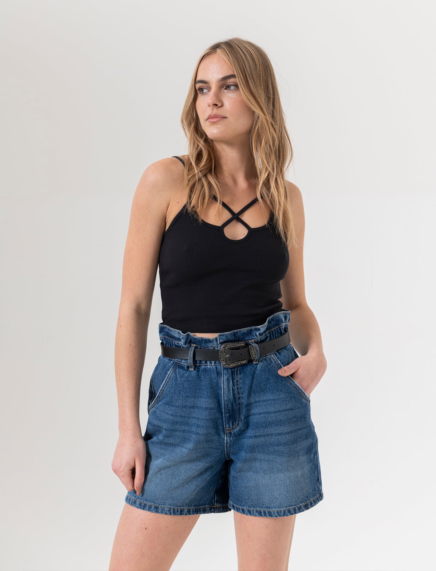 Top a costine da donna - Nero